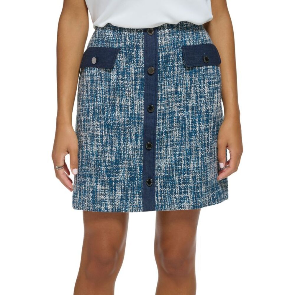 Calvin Klein Women's Tweed Denim-Trim Skirt